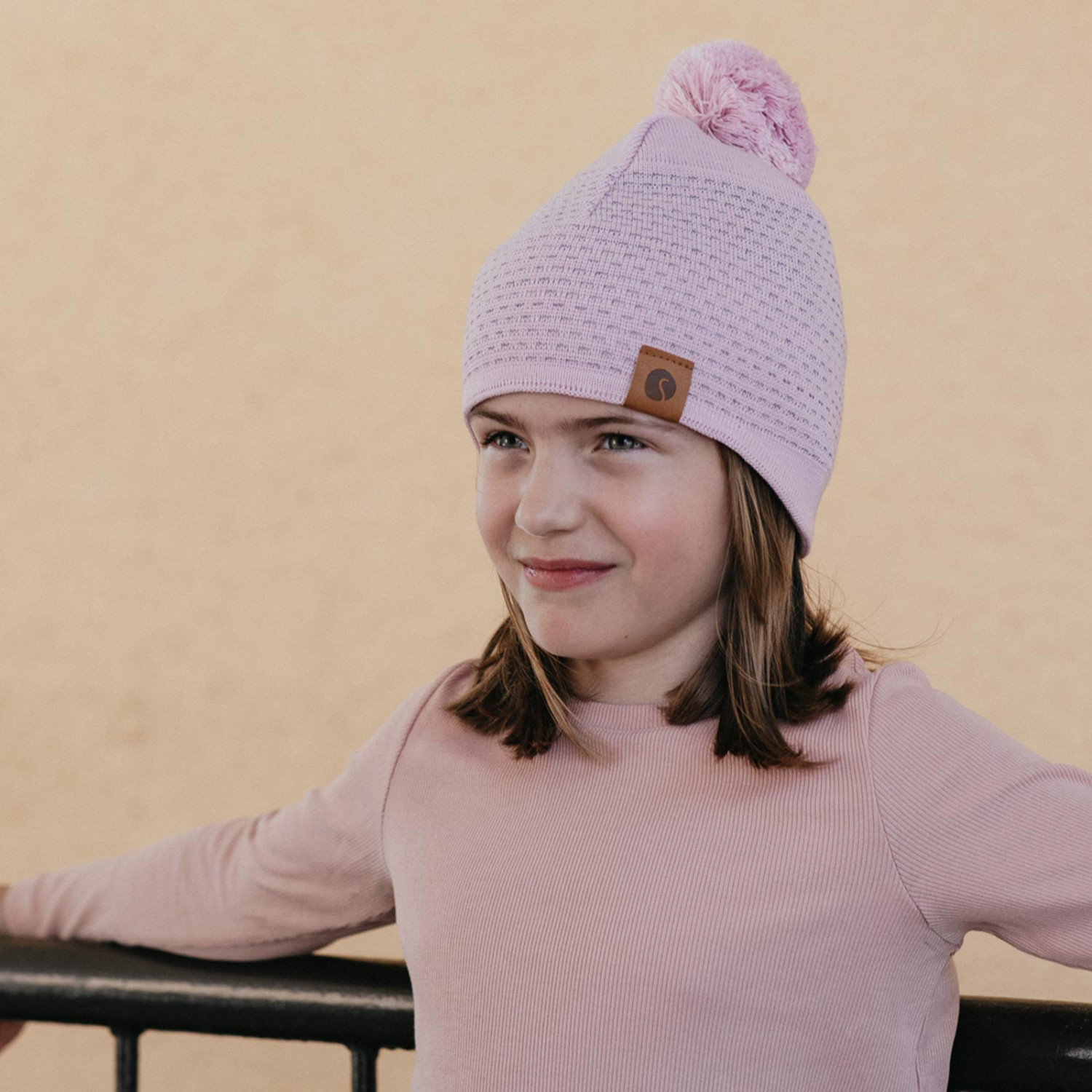 Kids reflective beanie pom pom