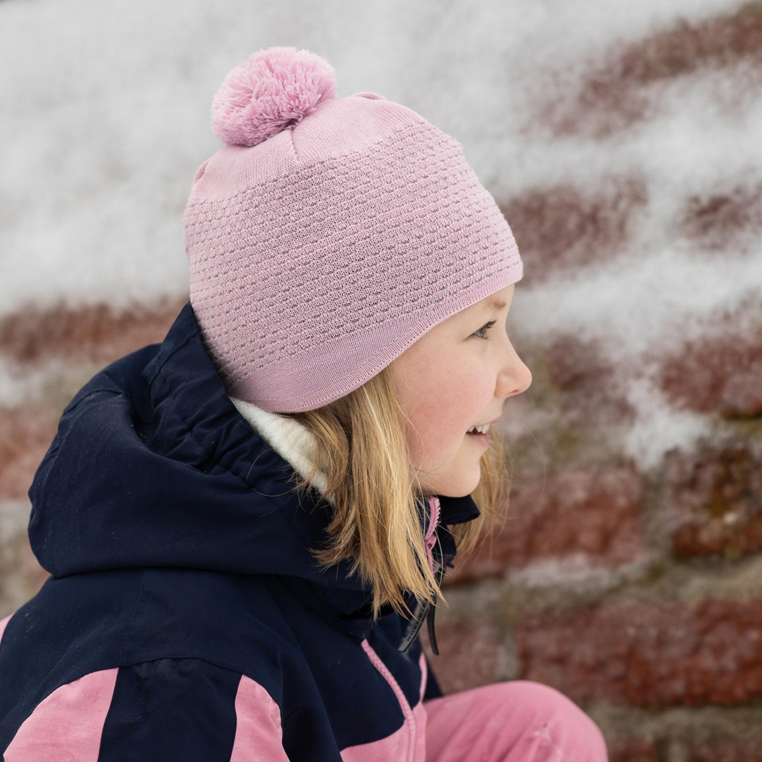 Kids reflective beanie pom pom